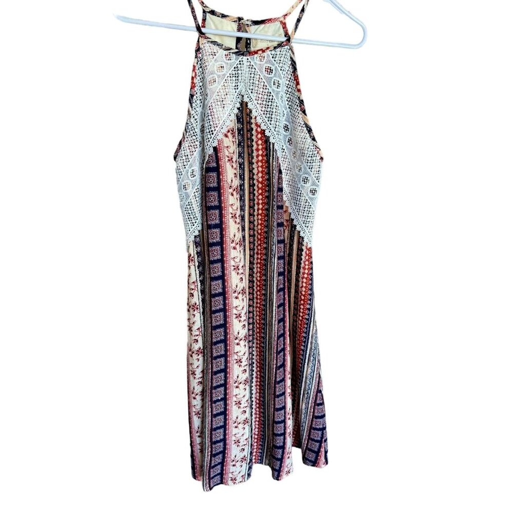 Altard' State Boho Stripe Halter Dress Lace Detail Sleeveless Y2K Hippie Peasent